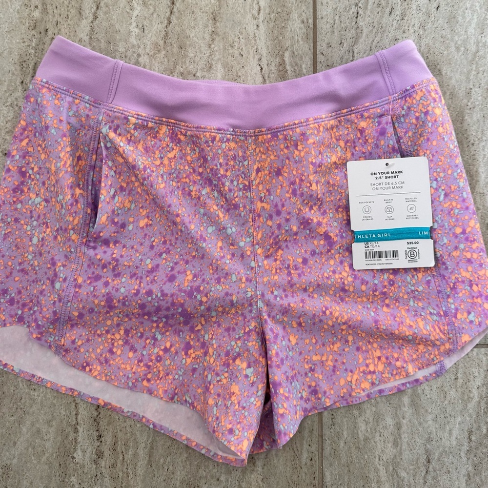 Athleta Pink and Purple Athletic Shorts with Glittery Design, Girls sz 14 / xl